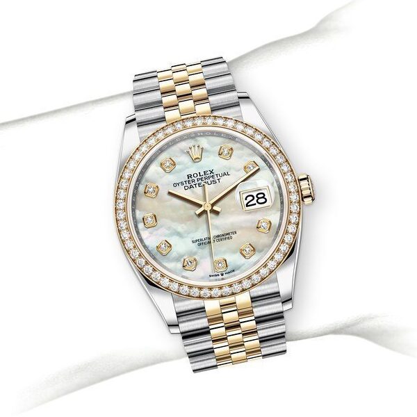 DATEJUST JAUNE/NACRE BLANCHE SERTI