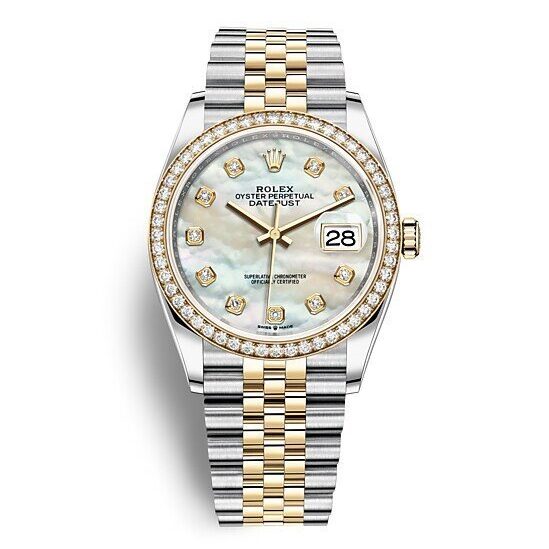 DATEJUST JAUNE/NACRE BLANCHE SERTI