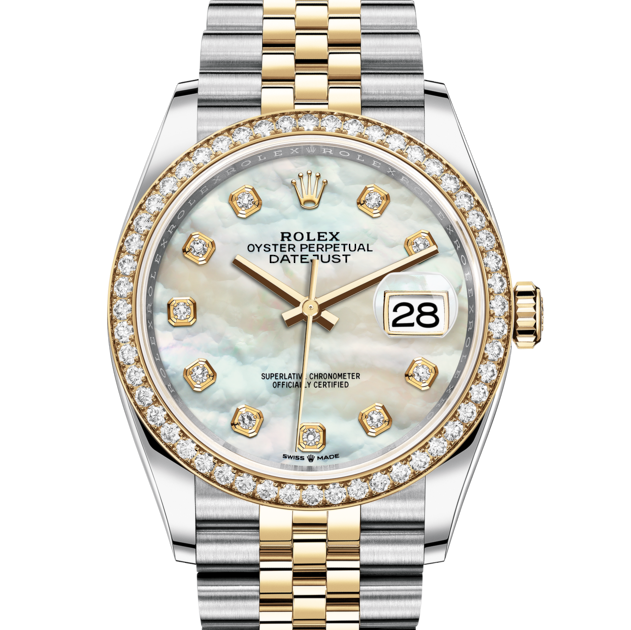 DATEJUST JAUNE/NACRE BLANCHE SERTI